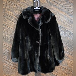 Vintage Tissavel Dark Brown/tan Faux Fur Coat Heavy Mobwife Style Cute Buttons